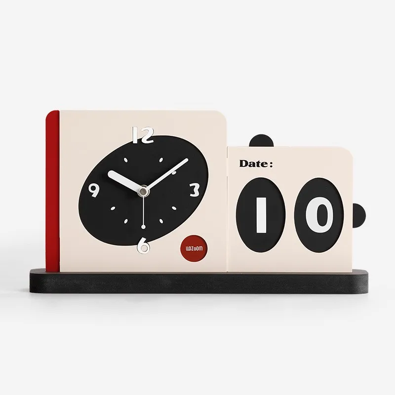 Modern Calendar Desk Clock Personalized Creative Wooden Decorative Home Office Silent Table Clocks for Study Bedroom Living Room