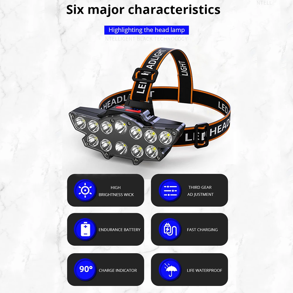 Powerful 7LED Headlamp Rechargeable Head Torch Flashlight Waterproof Work Light Outdoor Camping Lamp Night Fishing Light