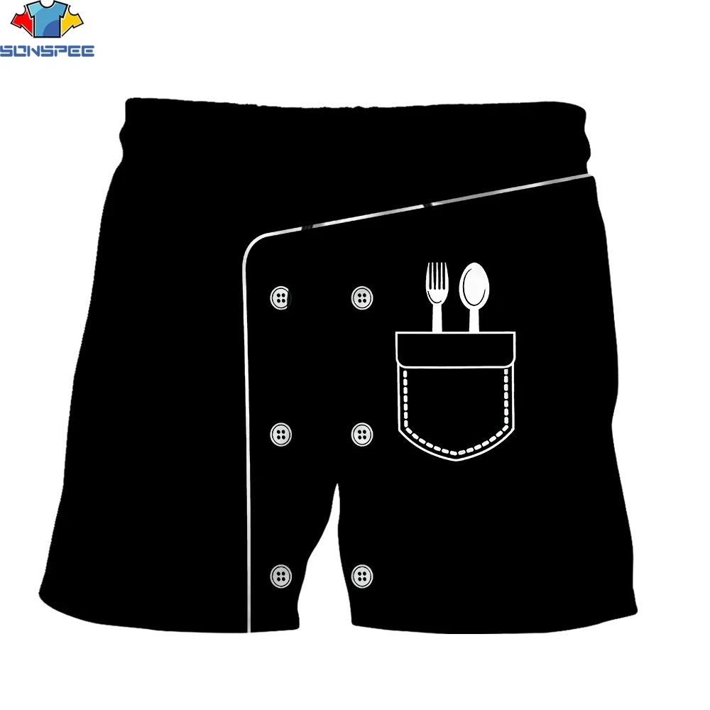 SONSPEE 3D Print Fun Cosplay Kitchen Chef Uniform Men\'s Shorts Summer Popular Hot Sale Cool Outdoor Party Drawstring Short Pants