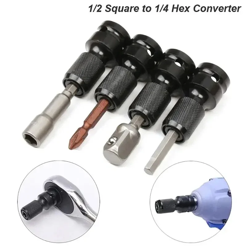 Heavy Duty Quick Release Hex Socket Adapter 1/4 Inch Magnetic Bit Holder Impact Driver Converter CR V Steel Long Lasting Corrosi