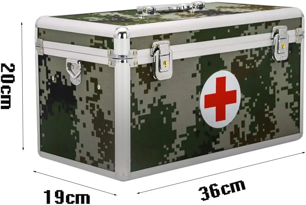 Camouflage Aluminum Alloy Family First Aid Kit Box 2 Tier Organizer Medical Storage with Compartments Emergency Medicine Case