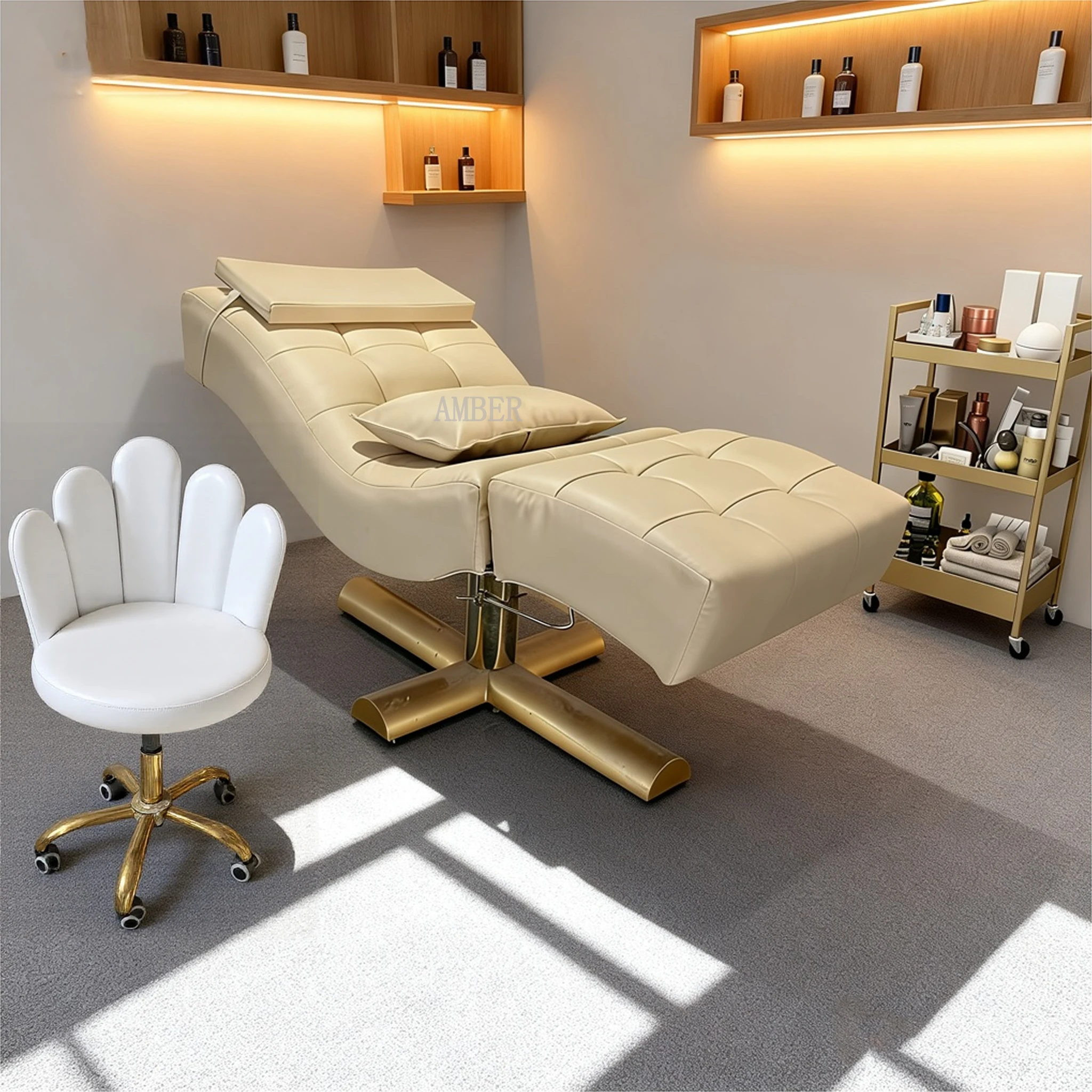 Hydraulic Facial Bed Modern Lash Bed Luxury Eyelash Chair Massage Table Shampoo Spa Curved Beauty Facial Bed Salon Furniture