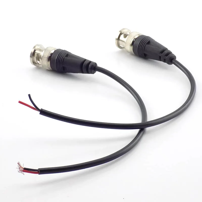 Linha de cabo pigtail DC Power, conector macho BNC para adaptador fêmea, fio conectores, câmera CCTV sistema de segurança, 2pcs