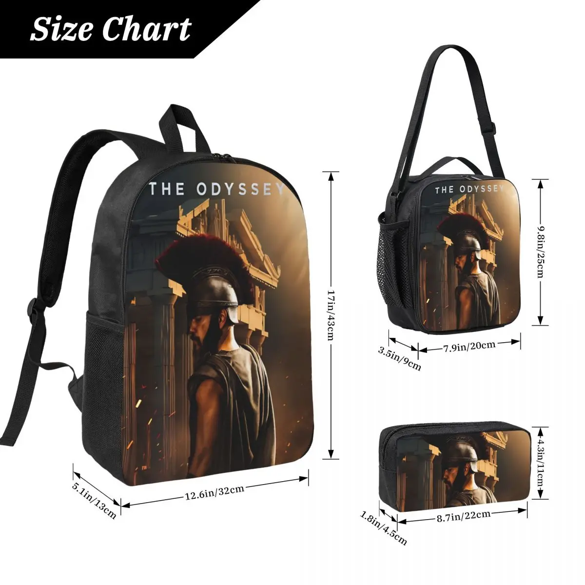 3Pcs The Odysseys Movie 2026 merch Backpack Set for Children Pen Bags Bookbag Sets with Lunch Box For School Students Daypack