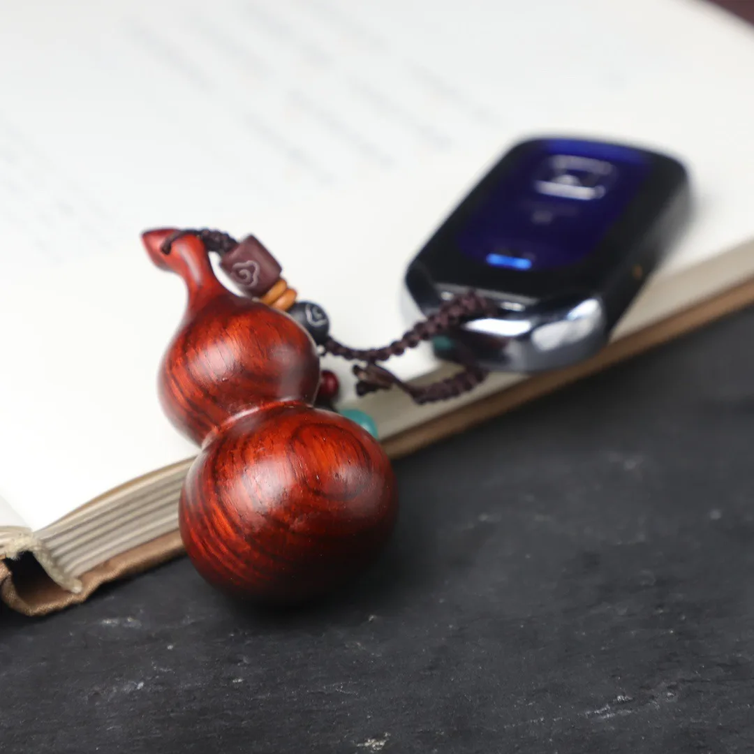 Feng Shui Gourd Keychain Wood Wu Lou Good Key Ring Luck Charms image 2