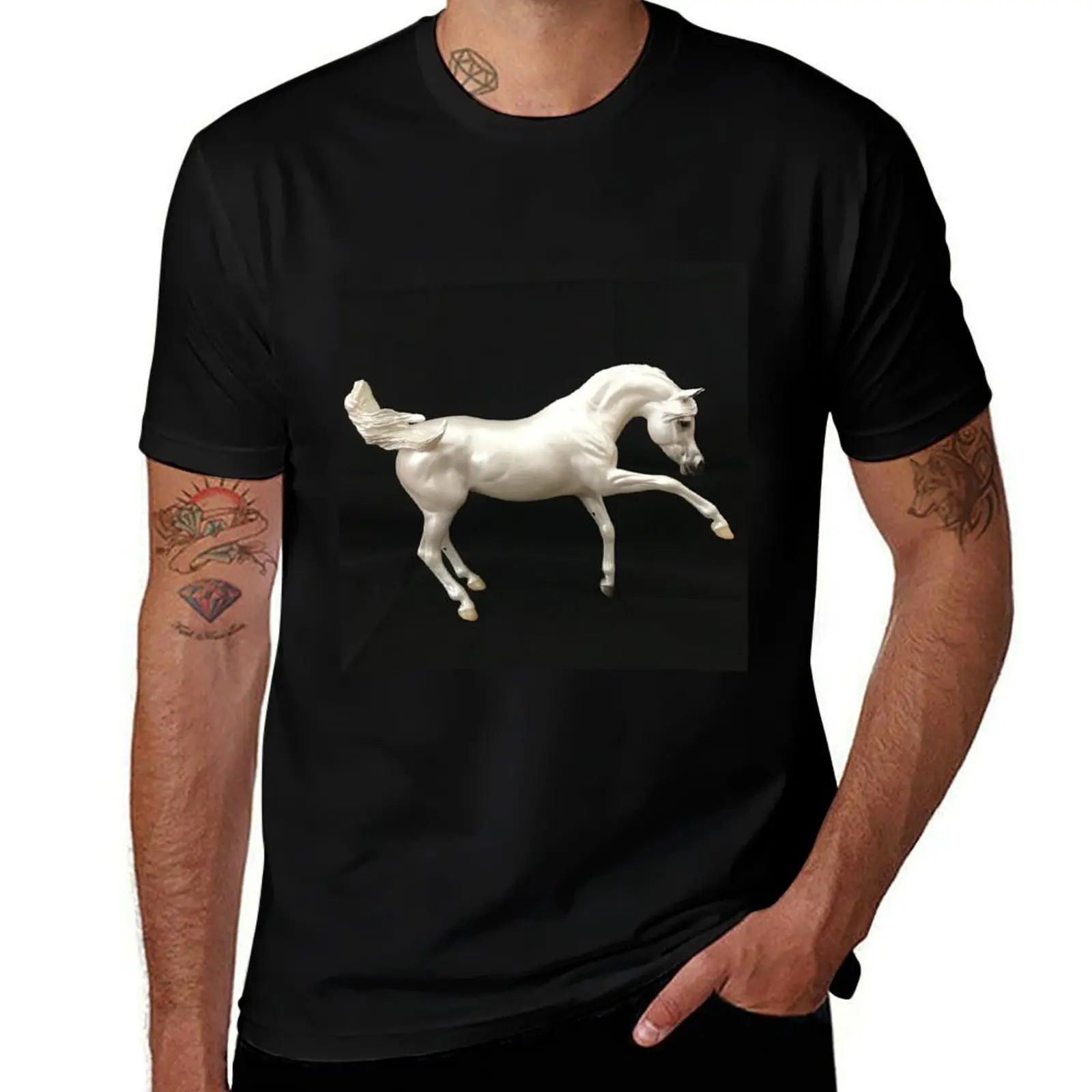 Breyer White Arabian Stallion/Thunder: Broncos Team Mascot (Traditional 1:9 model) T-Shirt Odor Resistant Short Sleeve Top
