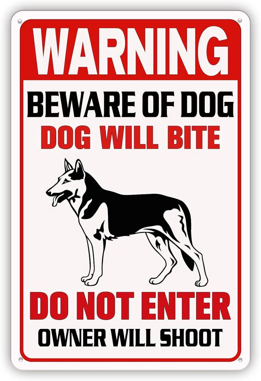 Warning Dog Will Bite Owner Will Shoot Metal Tin Sign for Yard Zoo Farmhouse Easy Mounting, Rust-Free/Fade Resistance, Outdoor U