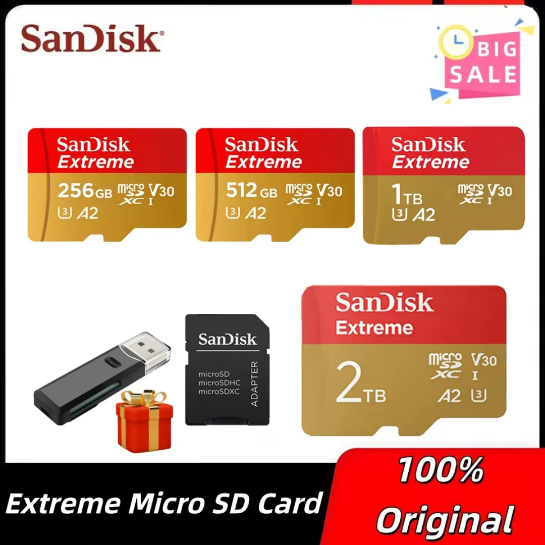 

High Speed Sandisk Extreme Micro SD Card A2 A1 V30 SDXC Flash 256GB 512GB 1TB 2TB MicroSD Card 190MB/s TF Card for Phone Tablet
