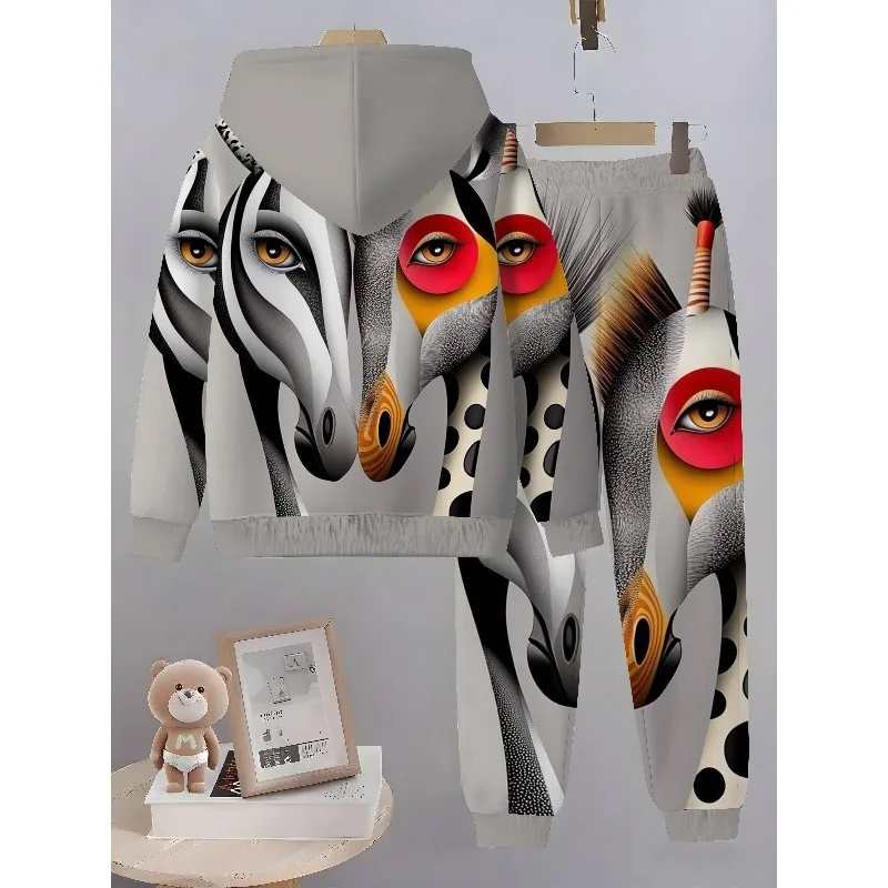 2025 3D Digital Animal Madan Top Crane Printed Visual Art Personalized Trendy Hoodie and Sports Pants 2-piece Set