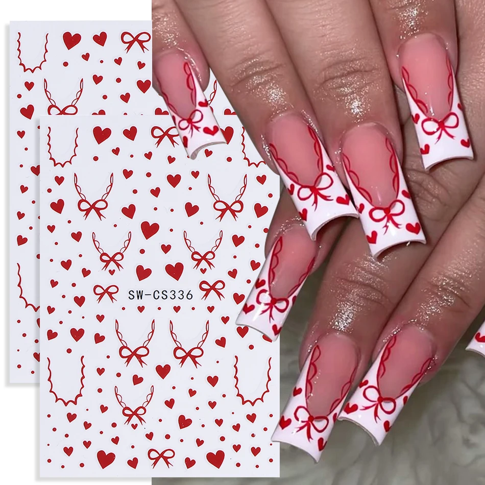2 stücke Valentinstag Nagel Aufkleber Rot Liebe Herz Bogen Französisch Design Nagel Aufkleber DIY Elegante Klebstoff Slider Maniküre Dekoration werkzeug