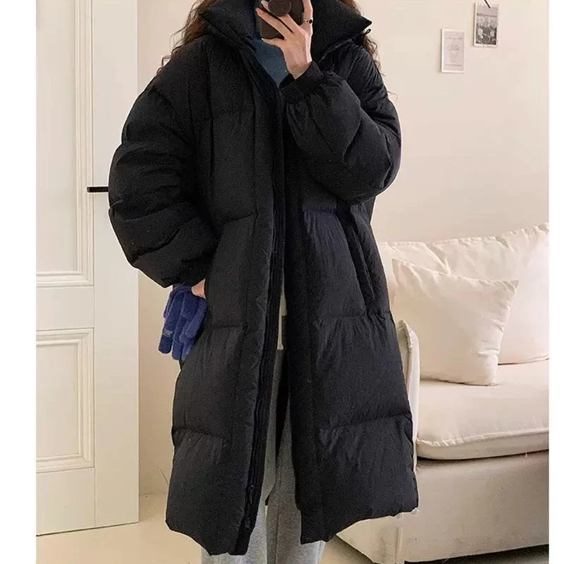 Autumn and Winter Long Down Jacket Female Fashion Knee-length Hooded Warm Coat 2024 New Loose Thickened Duck Down Women\'s Coats