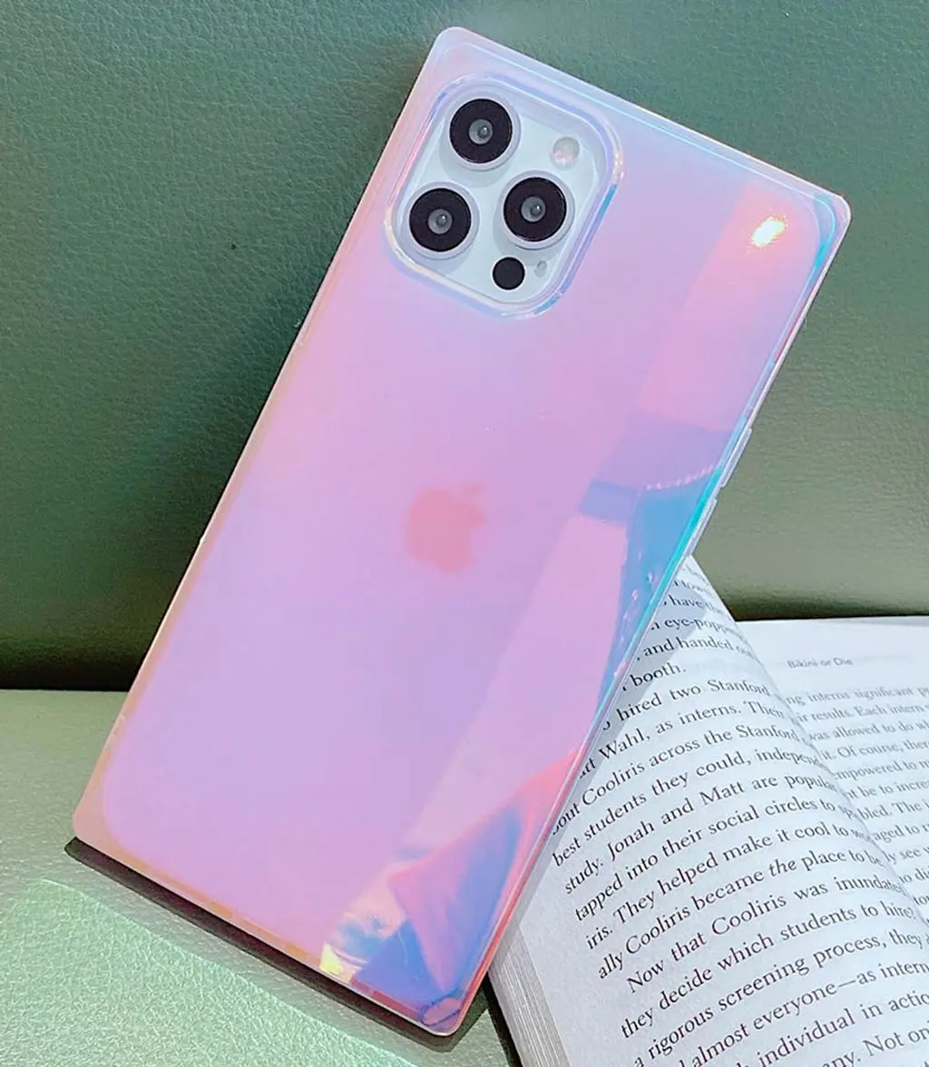 حافظة لؤلؤة الأم لهاتف آيفون 11 12 13 14 15 16 Pro Max Plus حافظة بحافة مستطيلة، غطاء سيليكون ناعم لؤلؤ أذن البحر ملون نحيف