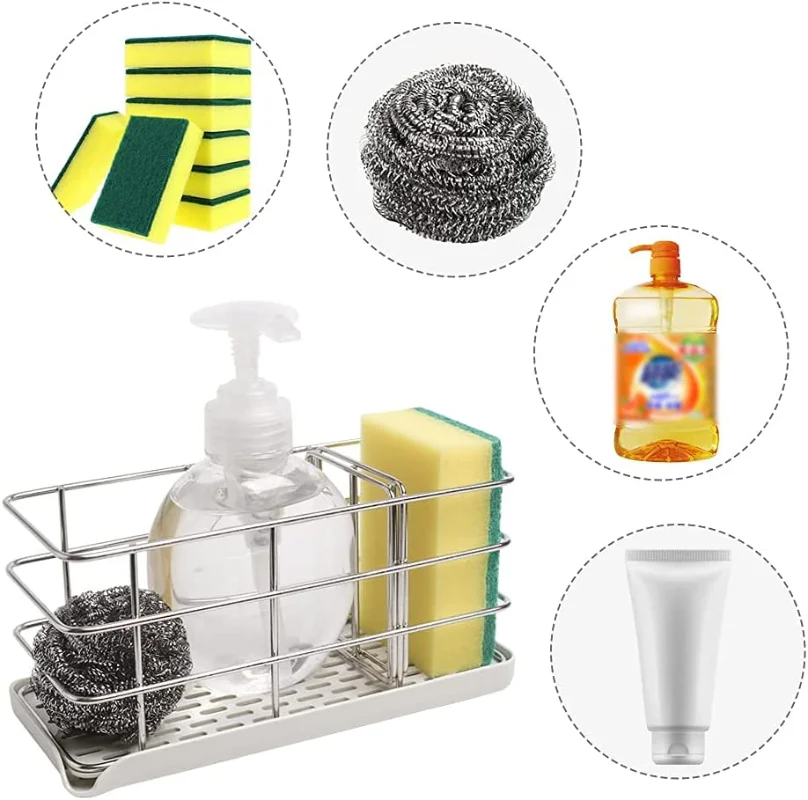 

Sponge Holder for Kitchen Sink,304 Stainless Steel Kitchen Sink Organizer Sink Tray Drainer Rack Hanging Adjustable