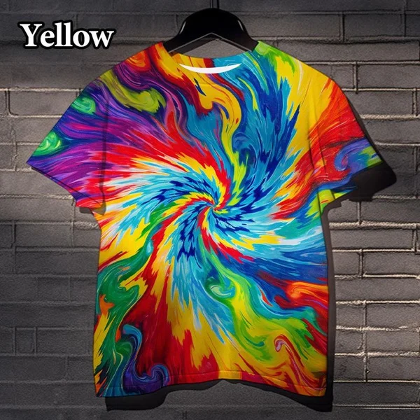 Fun Rainbow 3D Printed Tie-dye Pattern T-shirt Street Dizzy Colorful Men\'s and Women\'s Casual Tops XS-5XL