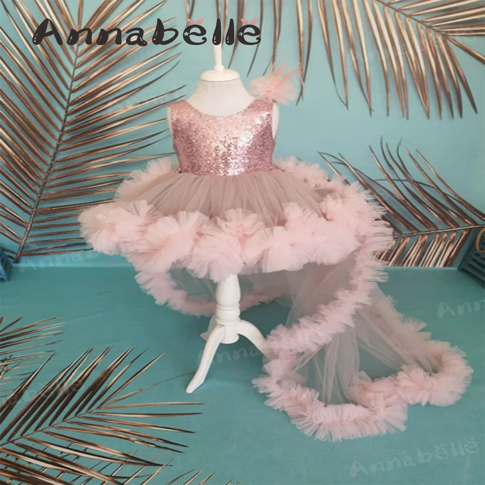 Annabelle Trouwjurk Mouwloze Kanten Frower Meisje Tule Jurk Voor Vestido Para Niña Elegante Fiesta Elegantvestido Para