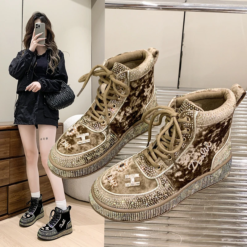 Winter new durian rhinestone with diamond dad shoes women's fashion trend diamond-encrusted platform shoes