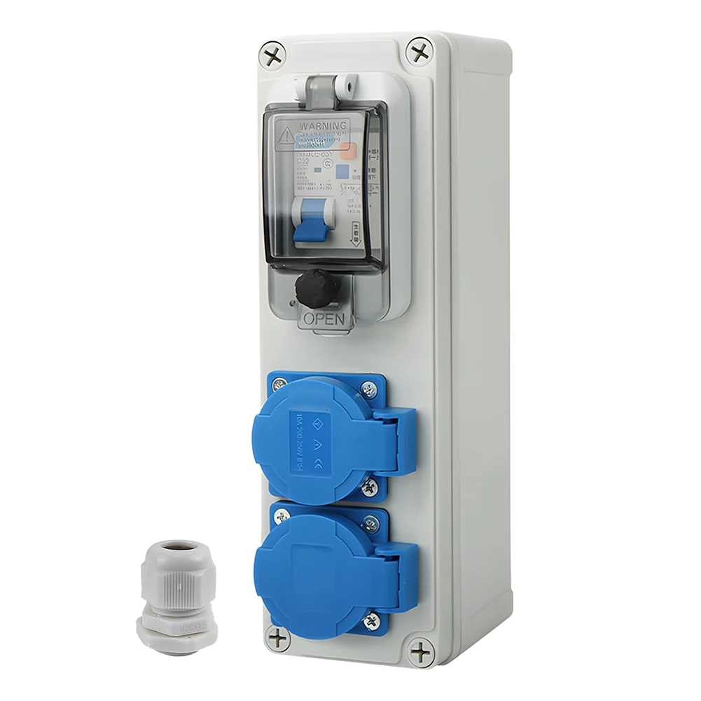 Power Distributor 16A 250V with Switch Socket and 2P Circuit Breaker Suitable for Construction and Outdoor Power Applications