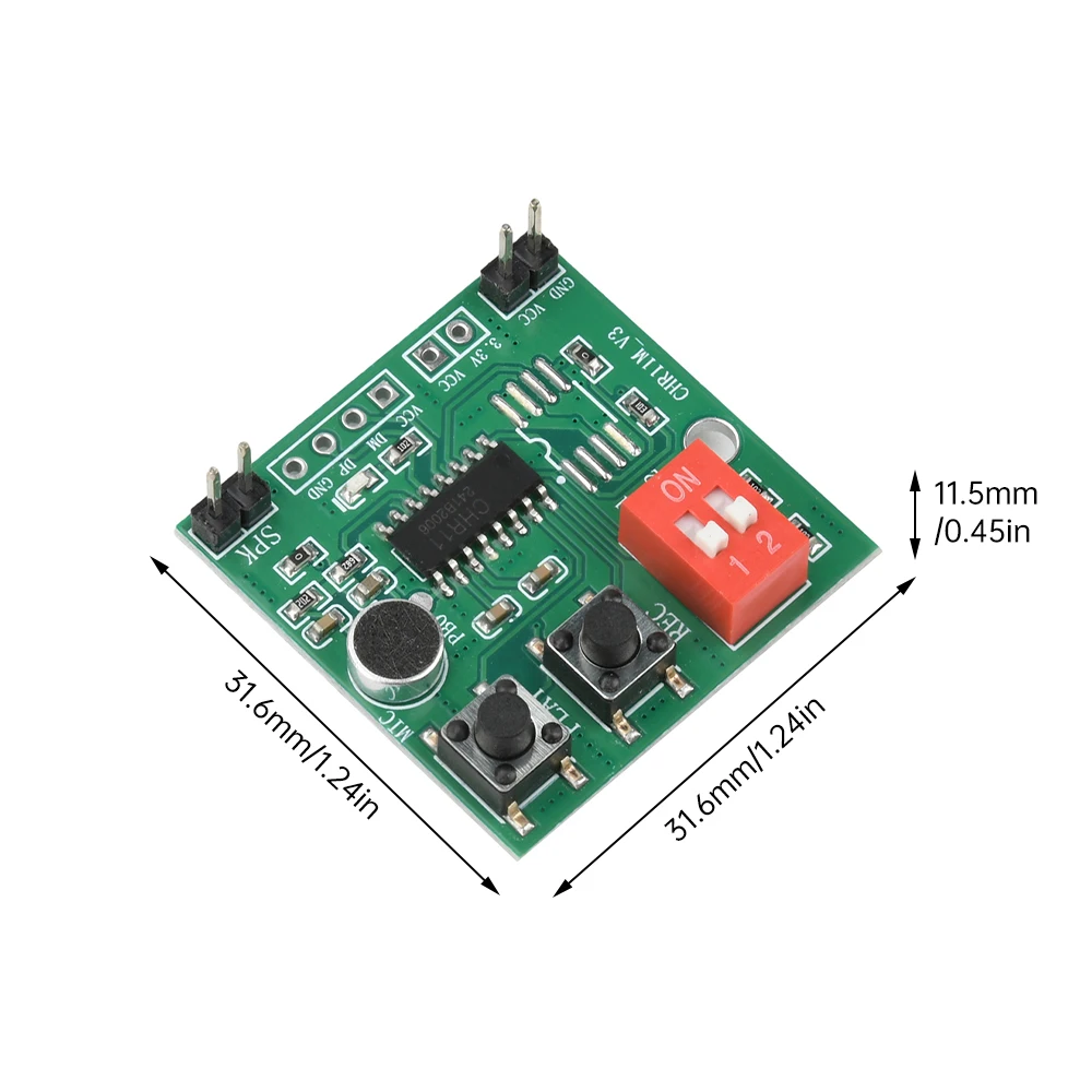 CHR11M DC 2-5.2V 35 Second Key Recording Module Toy Recording Box Supports External FLASH 2-position Dip Switch