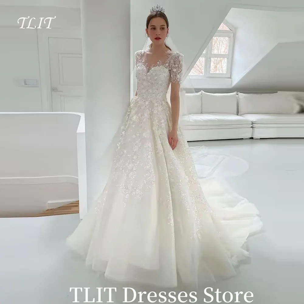 

TLIT Elegant Floral Appliques Wedding Dress Photo Shoot Sweetheart Sweep Train Bridal Gown Customized Corset Evening Dresses
