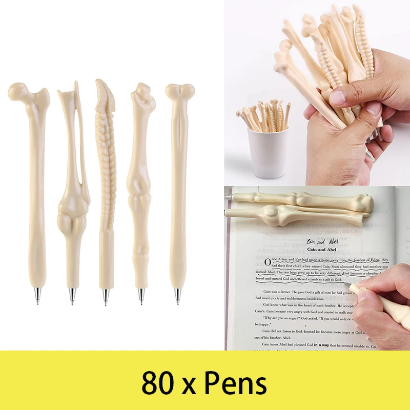 

80Pcs Novely Bone Pens with Black Ink Nurse Pens & Doctor Pens for Medical Party Favors Nurse's Day Halloween Party Toys