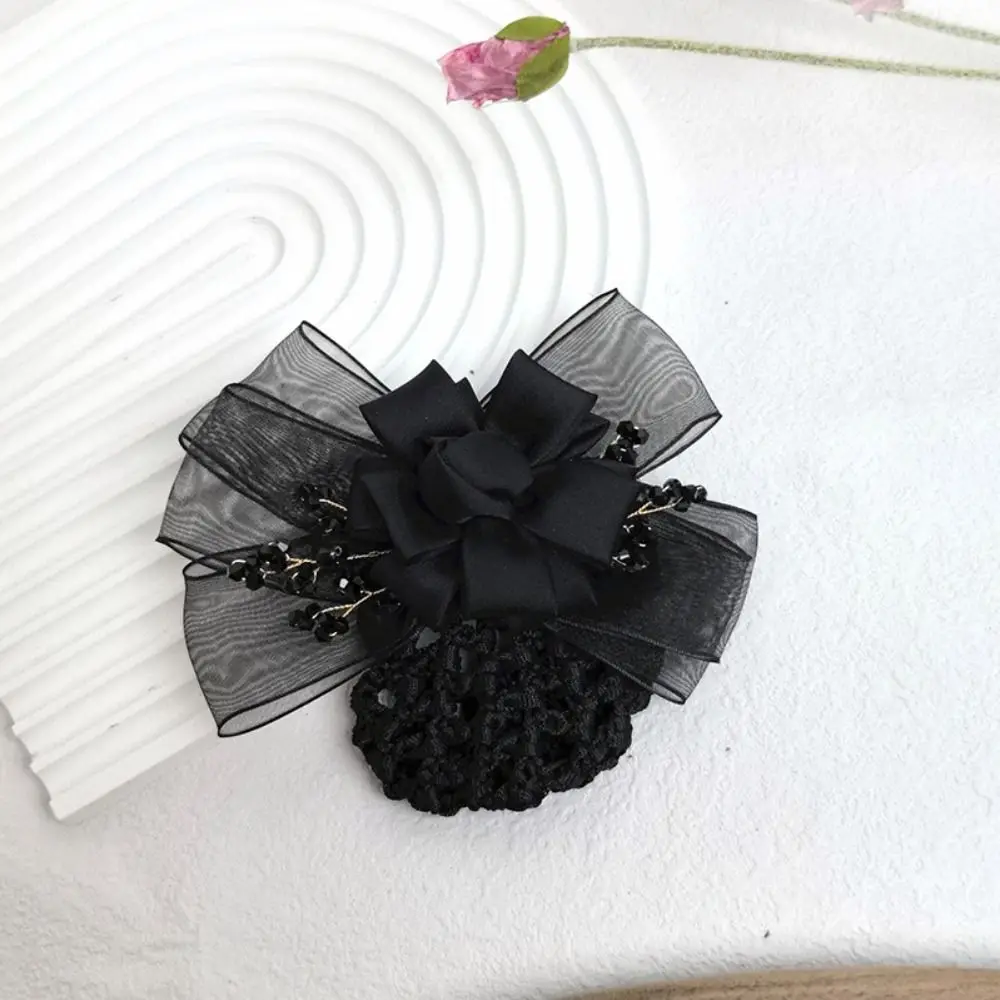 

Изысканная корейская заколка-сетка для волос с кристаллами и цветами, для пучка, хвоста, заколка-зажим, сетка-накладка, головной убор для стюардесс