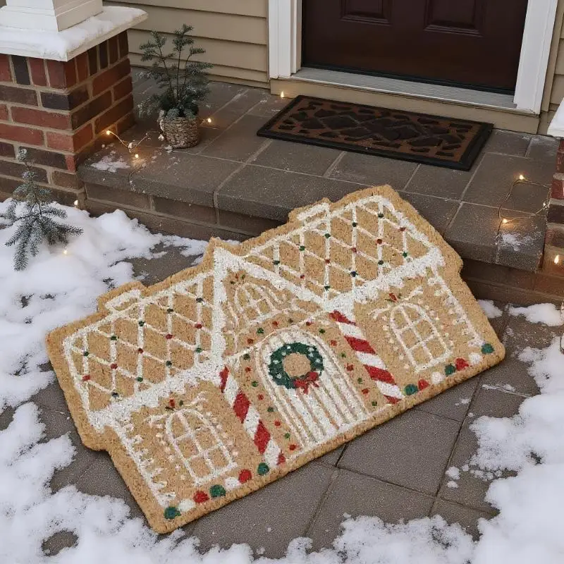 クリスマス玄関マット模造カシミヤ玄関フロアマット滑り止めラグホリデーデコレーション冬マット家庭用キッチンバスルーム用