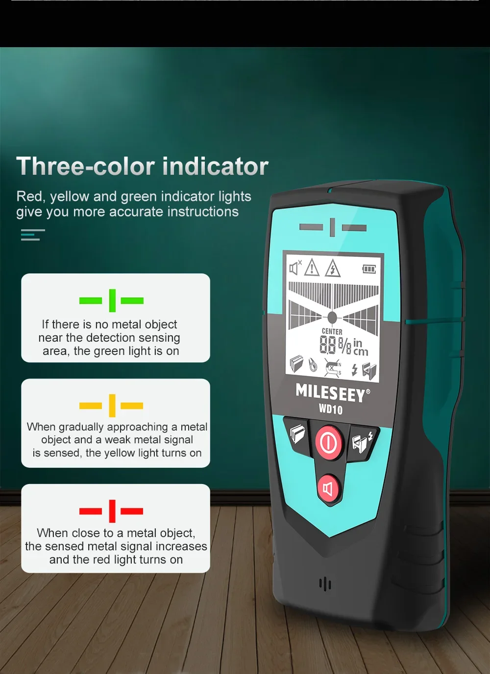Imagem -03 - Mileseey-detector de Parede Multifuncional com Grande Sensor de Área Detector de Metais Handheld Stud Finder Scanner de Parede Detector de Fio