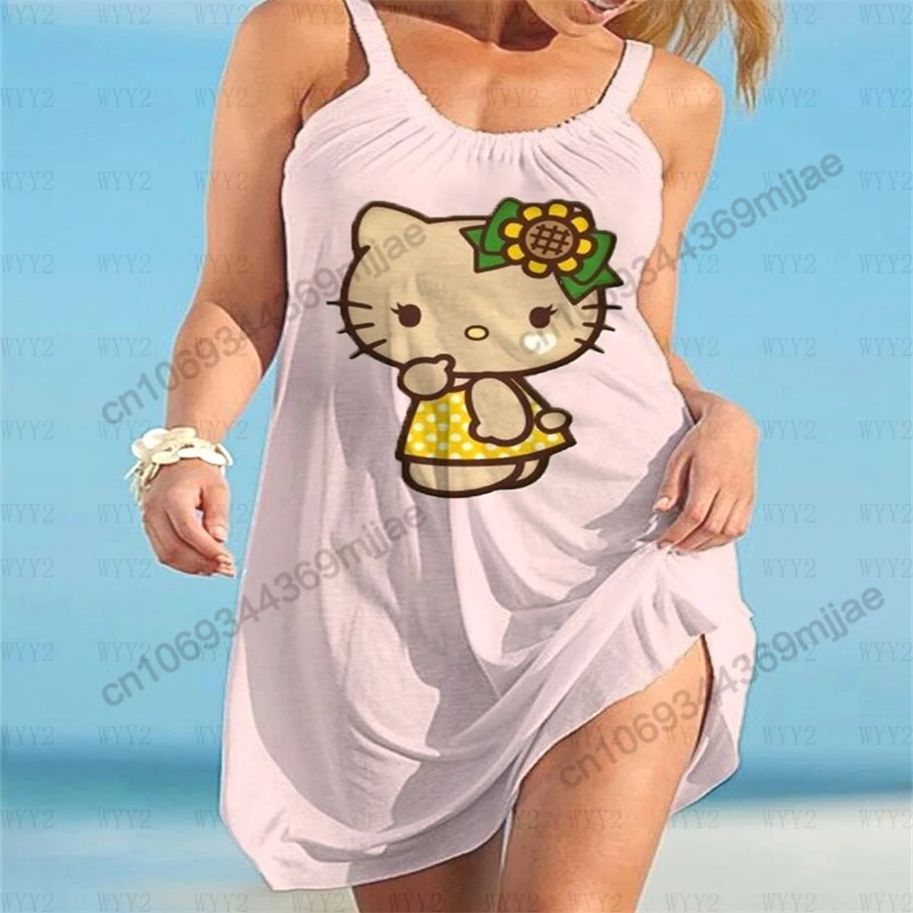 HelloKitty-tops femininos com pescoço redondo, roupas femininas, vestidos de praia, top verão, camiseta Zevity, roupas Y2K, 2021