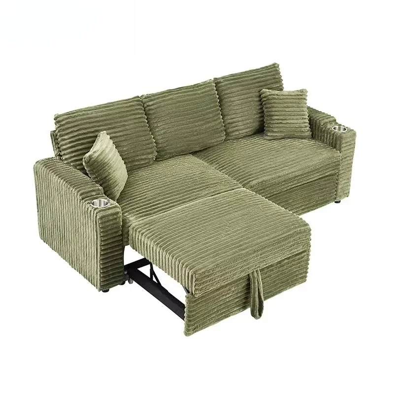 

80-Inch two-in-one corduroy sofa, pull-out foldable hidden recliner