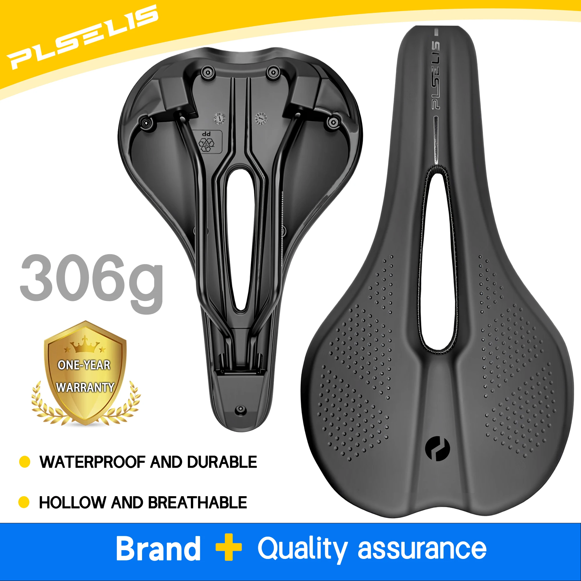 

Plselis Hollow Breathable Bicycle Saddle Ergonomic Design Bike Cushion Lightweight 306g Cycling Riding Accessories