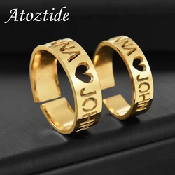 Atoztide Personalized Custom Names Rings Stainless Steel for Couple Wedding Letter Circle Adjustable Open Size Jewelry Gifts