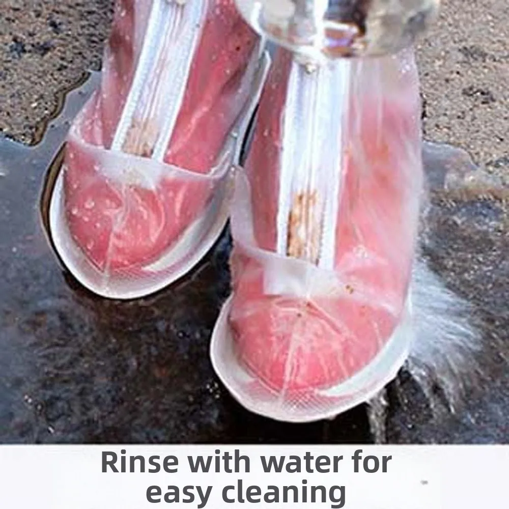 1 Pair Thickened Rain Shoe Covers Mid-calf Anti-slip Waterproof Boot Cover Wear-resistant Clear-view PVC Overshoes Kids