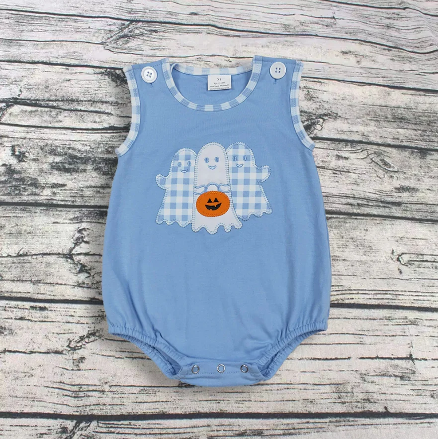 

Wholesale Children Newborn Halloween Embroidery Ghosts Pumpkin Bubble Cotton Romper Toddler Clothes Kids Boy Breathable Jumpsuit
