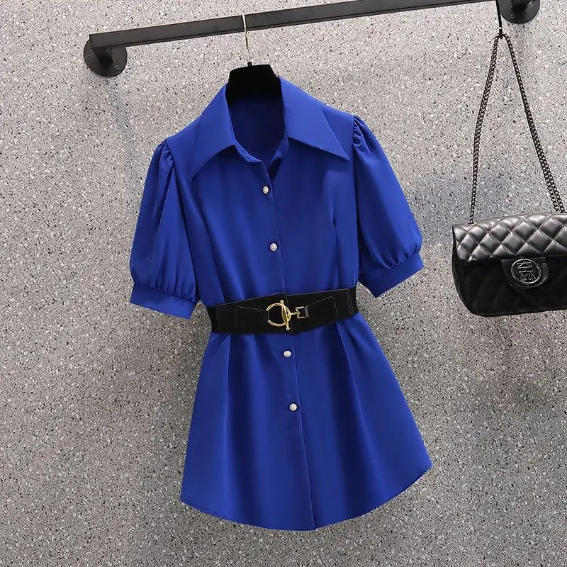 2022 Large Summer Korean Style Fashion Lapel Medium Length Shirt Casual Micro Flare Pants Two Piece Sets Womens Outifits