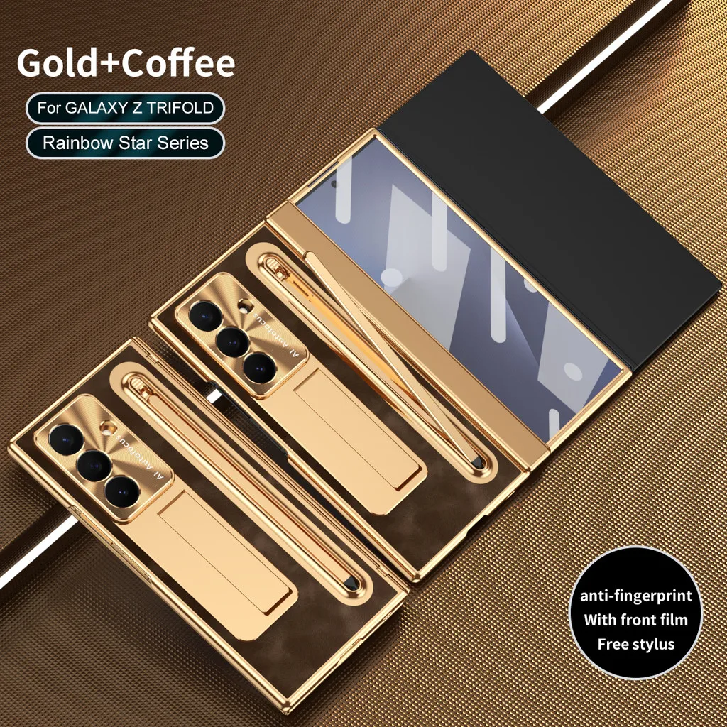 Pen Slot Case For Samsung Galaxy Z TriFold Fold 7 6 5 4 5G Anti-fall Hinge Leather ZTriFold TriFold Protection Cover With S Pen