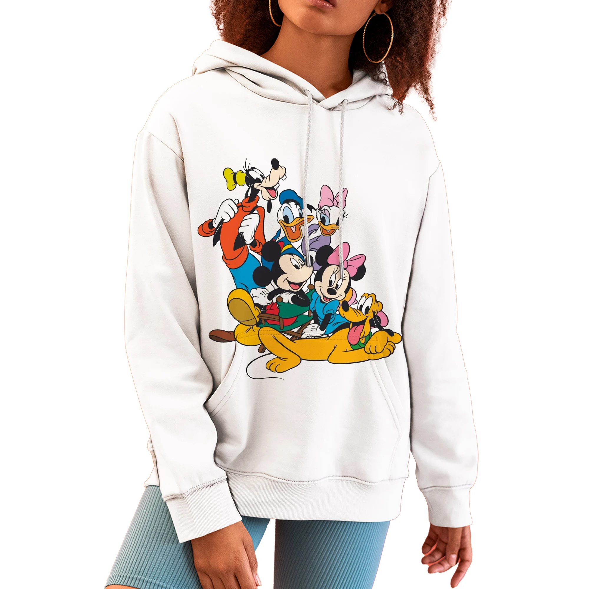 Women\'s Disney Minnie Mouse Hoodies Pink Gradient Hoodie Woman Oversized Sweatshirt  Autumn Female Casual Long Sleeved Loose Top