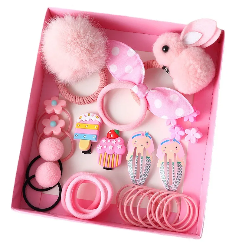 30Pcs Children Hair Clip Hair Bands Set Girls Rabbit Headwear Rubber Band Elastic Hair Accessories Hair Band Hairpin Headdress