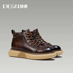 DESAI Men Boots Shoes Non-Slip Heels Genuine Leather Fashion Men's Shoes Outdoor Winter Boots Thick Bottom 2023 New