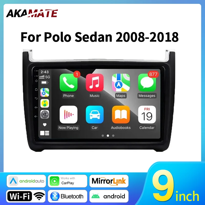 9inch Android Car Radio CarPlay Android Auto for Volkswagen Polo Sedan 2008-2018 GPS Bluetooth WIFI Autoradio Multimedia Player