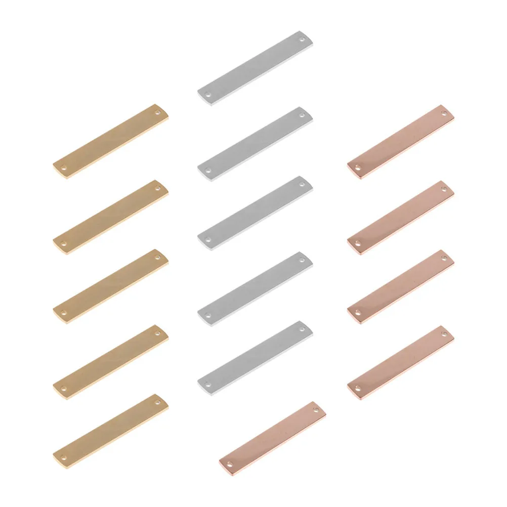 15Pcs Stainless Steel Charms DIY Blank Stamping Tags Engravable Rectangular Pendants Jewelry Making Craft Accessories
