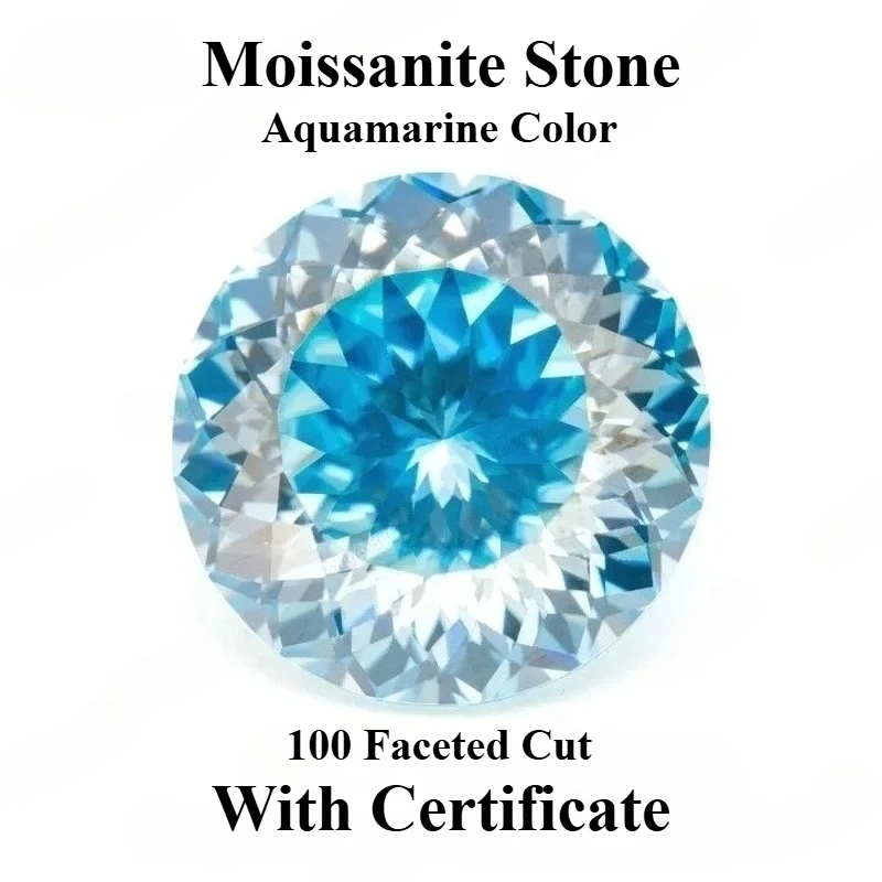 

Moissanite Stone 100 Faceted Cut Aquamarine Color Gemstone for DIY Charms Ring Necklace Earrings Main Materials with Certificate