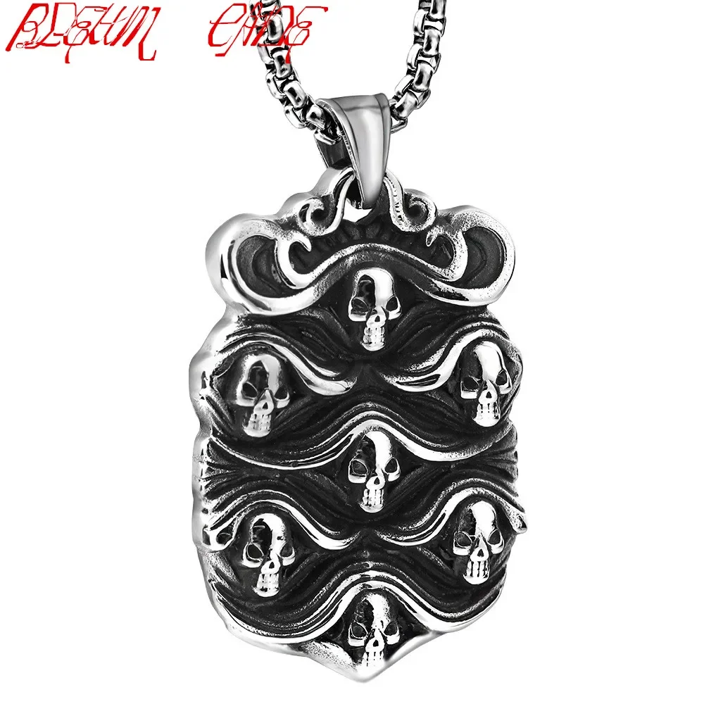 Hiphop/Rock Mexican Tattoo Stainless Steel Casting Skull Pendants Necklace Charm Men Fashion Jewelry