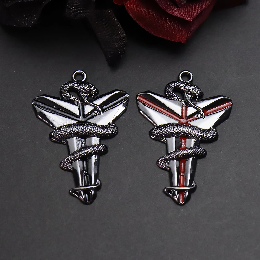 2pcs Gothic Snake Wrapped Sword Charms Red Black Enamel Drop Oil Alloy Pendant for DIY Punk Jewelry Making