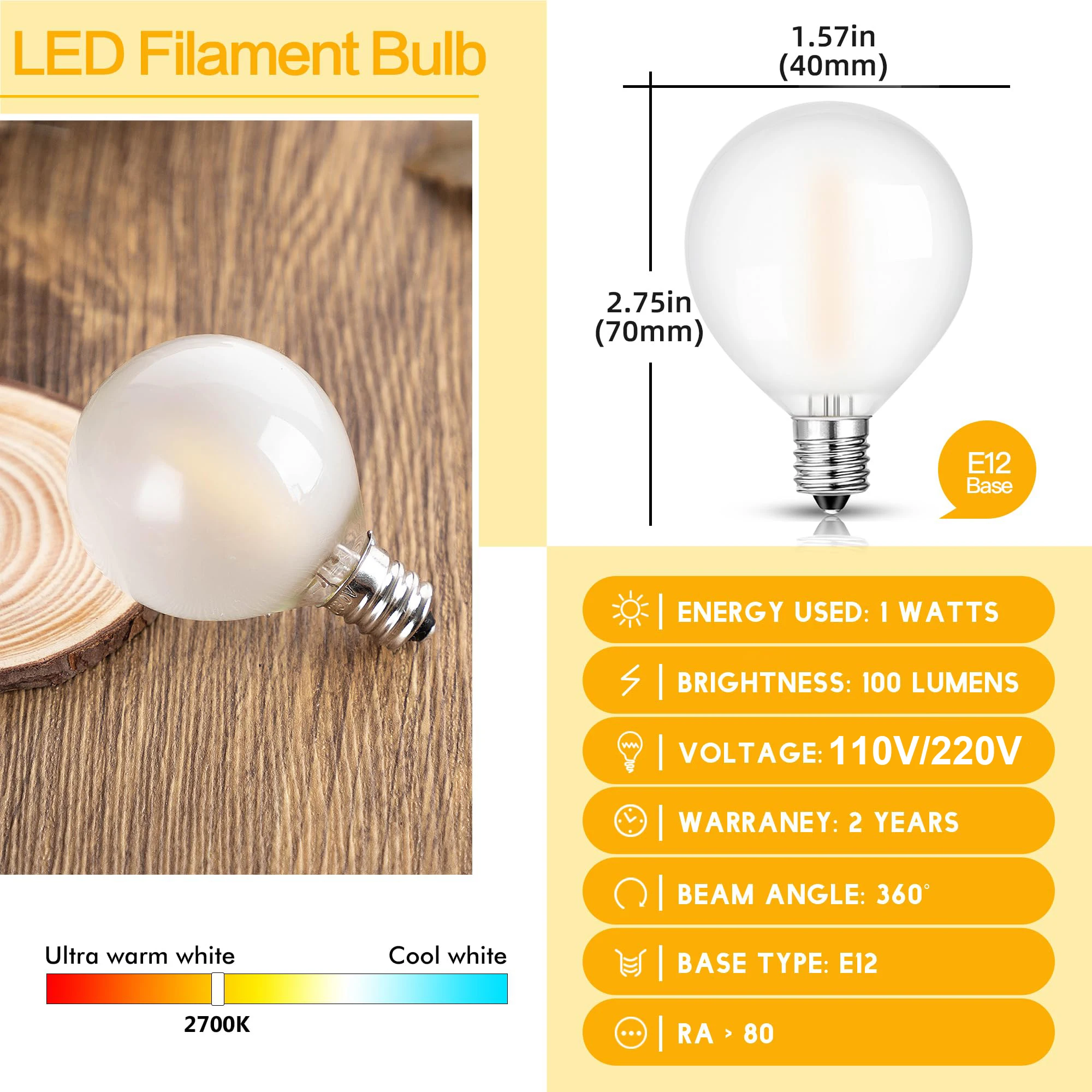 20m G40 Led String Light Outdoor 220V 110V Frosted Glass Outdoor Indoor Garden Waterproof Decoration Lights Street Garland