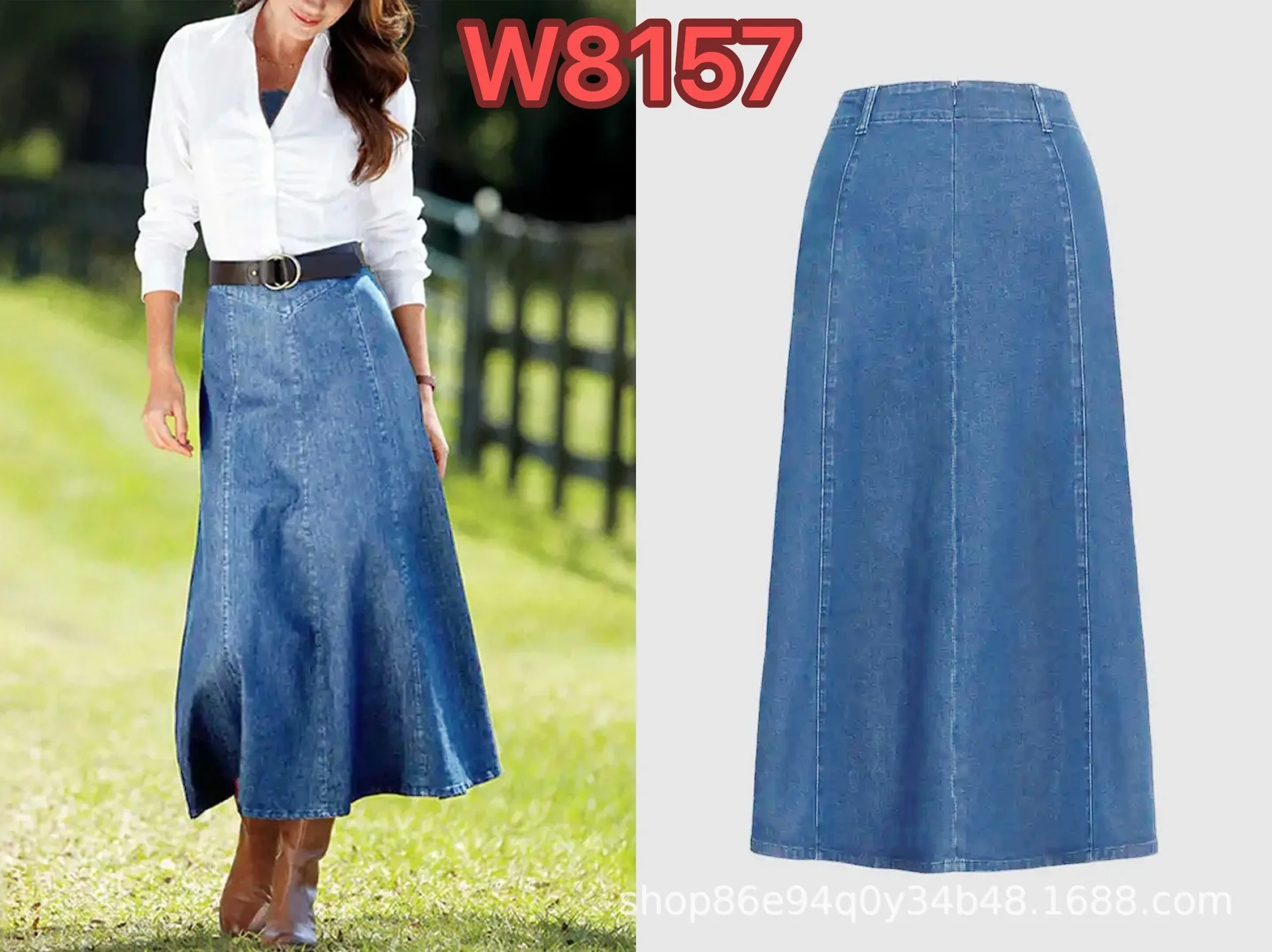 

Европейская и американская свободная джинсовая юбка с высокой талией для женщин. Новая модная повседневная длинная юбка А-силуэта для весны и лета.