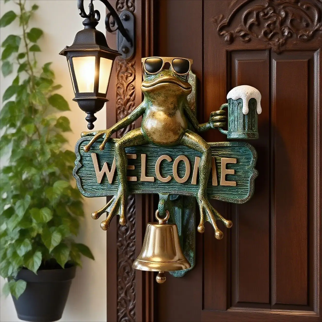 Chill Frog WELCOME Doorbell Beer Frog Wind Chimes Resin Ornaments Hanging Decorations Crafts