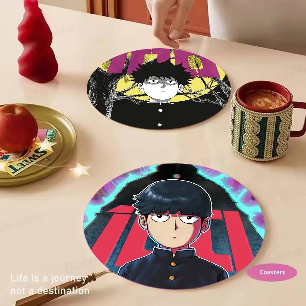 popular anime M-MobS P-PsychoS 100 Retro Wooden Cup Mats Elements Colour Printing Cup Coasters Home Kitchen Decora Gifts