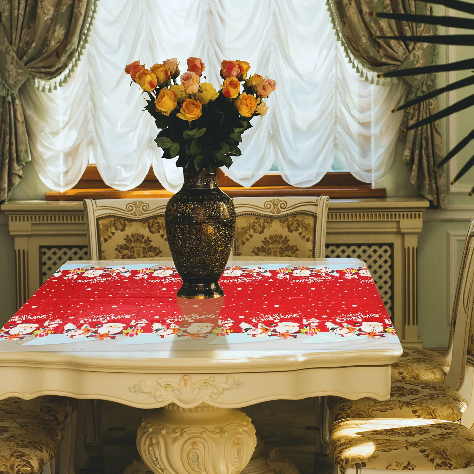 

Waterproof Xmas Table Cover Rectangle Santa Claus Snowman Elk Pattern Christmas Dining Table Decoration Party Tablecloth