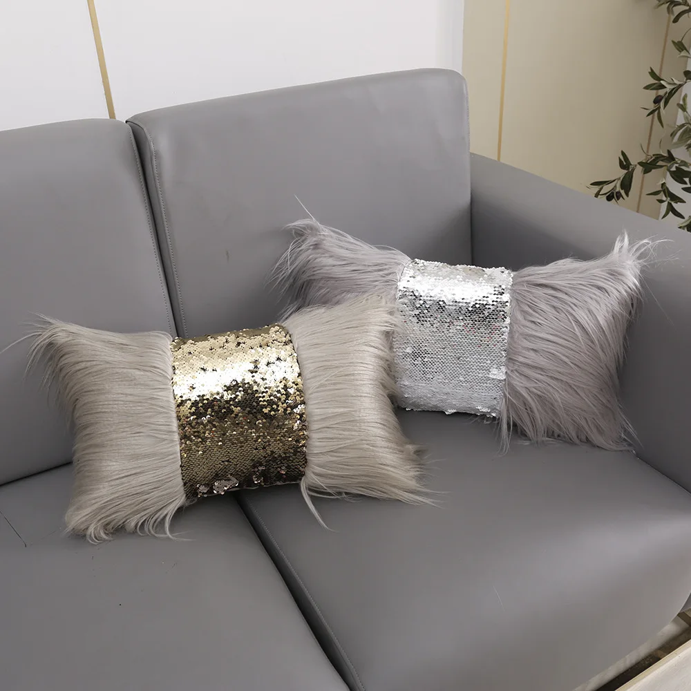 Luxury Sequin Pillow Cover 30x50cm Fashion Sequins Fur Cushion Cover Decorative for Sofa Livingroom Pillowcase Home Decor Gold