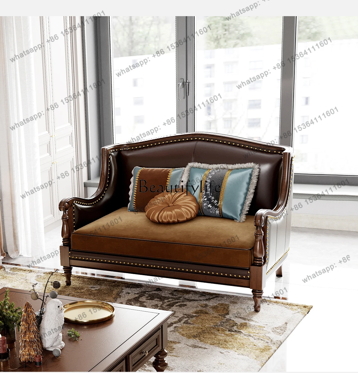 XX59Sofa Leather Solid Wood Small Apartment Living Room So Easy So Beauty Furniture